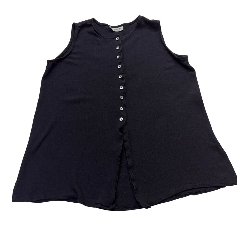 Jay Peters Button Front Sleeveless Blouse Women‎ L Black